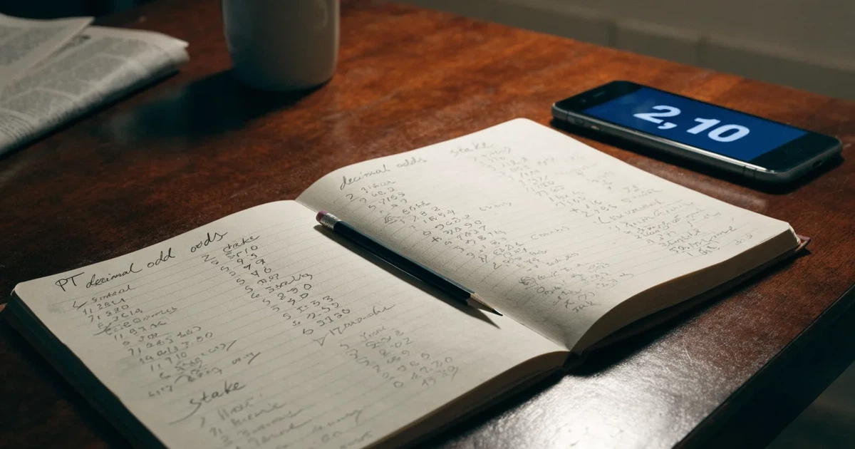 Um caderno aberto com cotas escritas à mão, uma calculadora e um lápis sobre uma mesa de madeira