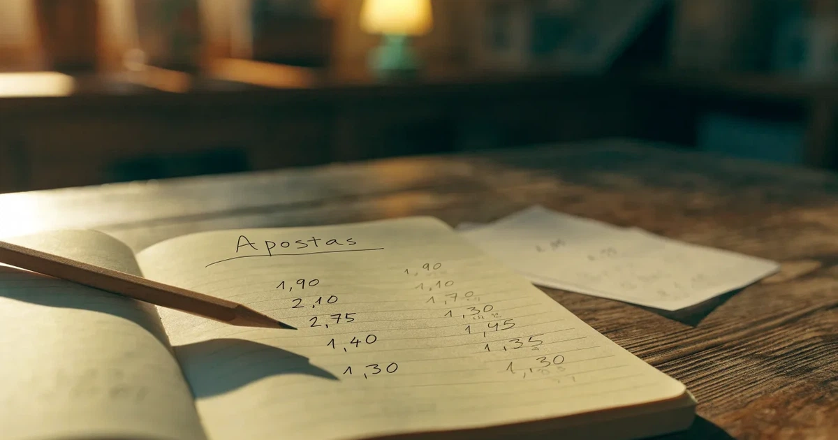 Um caderno aberto com cotas escritas à mão, uma calculadora e um lápis sobre uma mesa de madeira